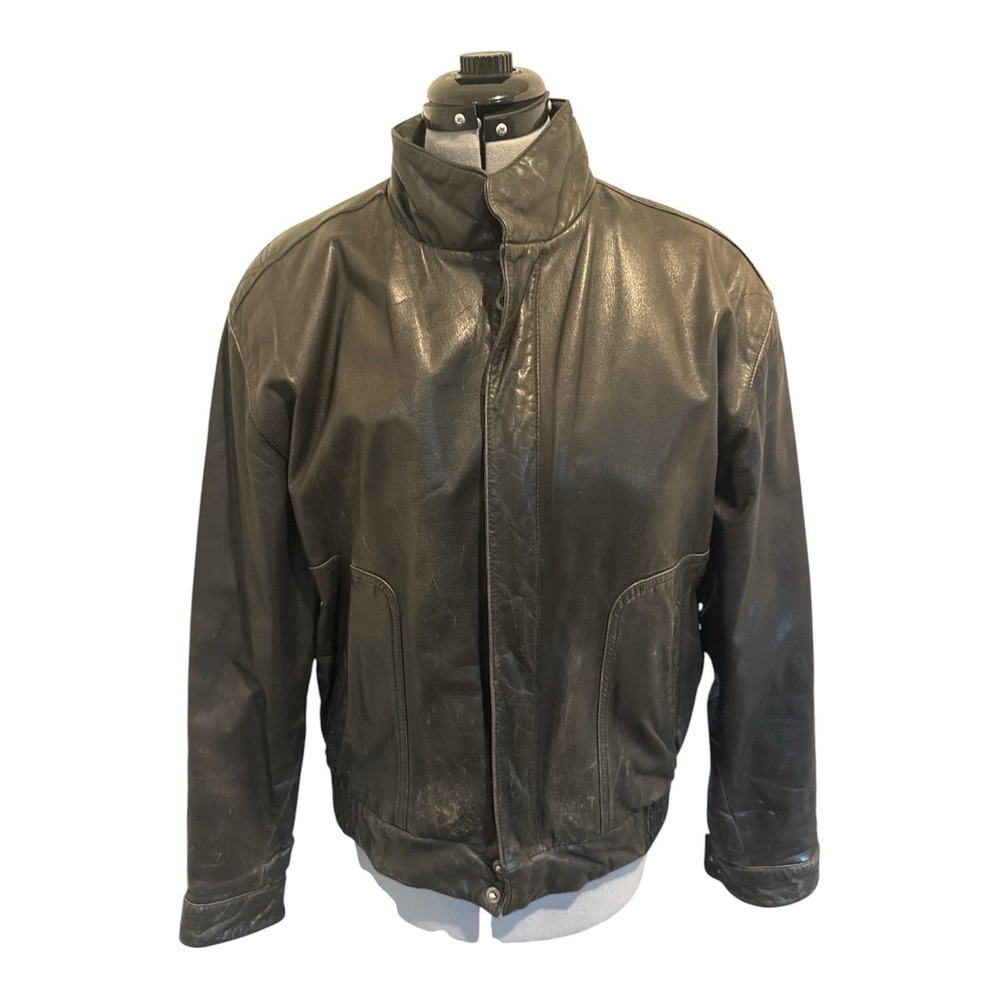 Reed‎ Men's Bomber Aviator Leather Jacket point collar ribbed knit cuff Sz R 42